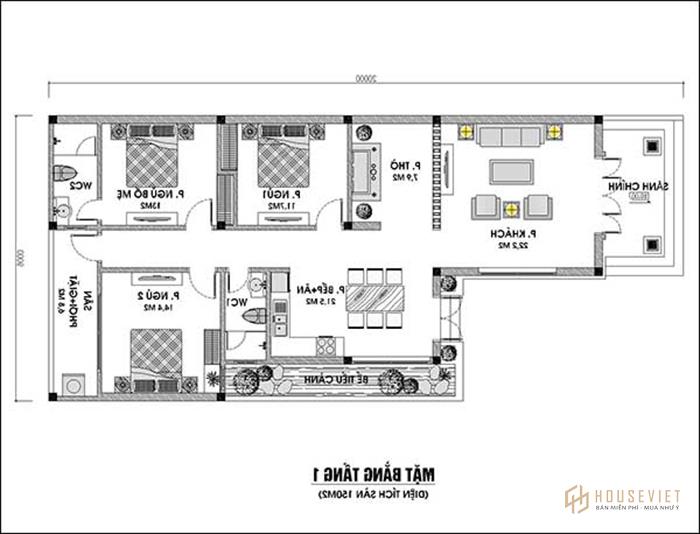 Mẫu thiết kế nhà cấp 4 3 phòng ngủ 1 phòng thờ 2