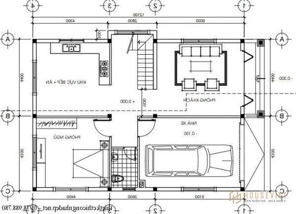 Mặt bằng tầng 1 biệt thự 8,7x12m