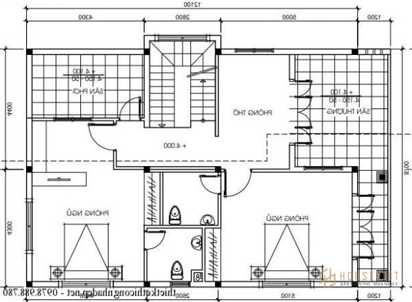 Mặt bằng tầng 2 biệt thự 8,7x12m