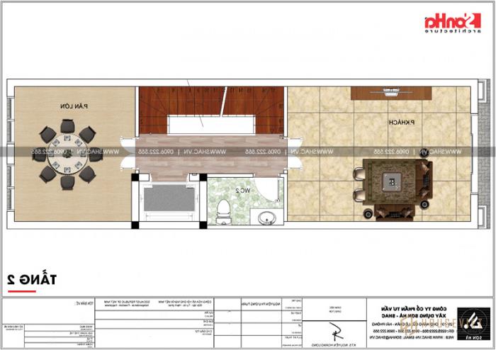 Chi tiết mặt bằng công năng tầng 2 nhà ống tân cổ điển diện tích 58,29m2 (4,45mx 13,1m) tại Hải Phòng 