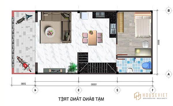 Bản vẽ chi tiết và rõ ràng mẫu nhà cấp 4 đẹp 5x10 có gác lửng