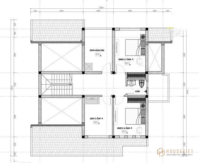 Mẫu nhà cấp 4 gác lửng 4 phòng ngủ