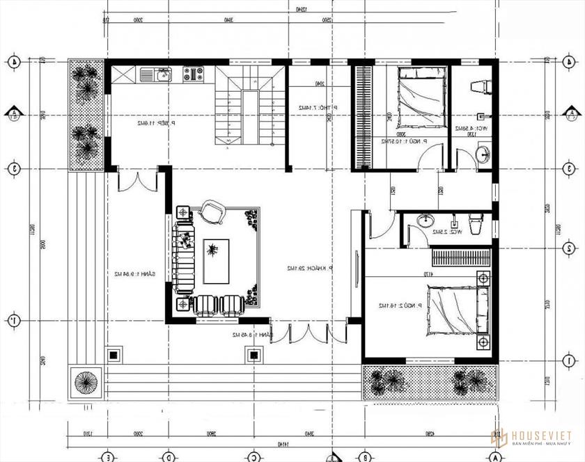 Mẫu nhà cấp 4 gác lửng 4 phòng ngủ