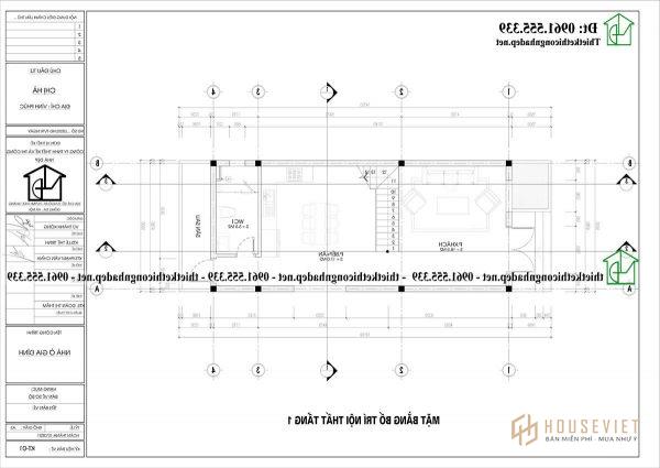 Mặt bằng công năng 1 mẫu nhà ống 2 tầng 1 tum 5x13m tại Vĩnh Phúc