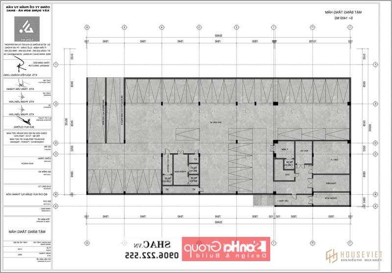 Bản vẽ thiết kế tầng hầm nhà khách quân khu