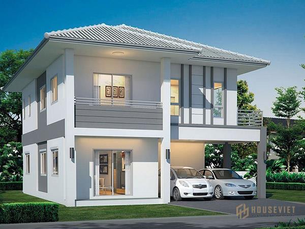 Xây nhà 2 tầng 8x10m có sân để xe rộng rãi thoáng mát.