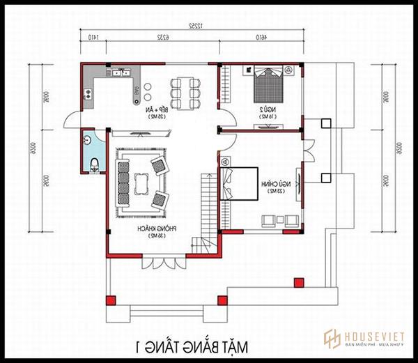 Bản vẽ 8x10m với mặt bằng tầng 1 được bố trí khoa học