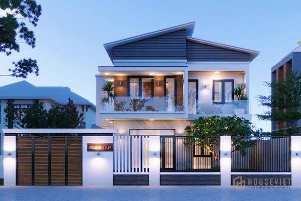 Nhà 2 tầng 8x10 mái xéo tạo điểm nhấn về ánh sáng và kiến ​​trúc mặt tiền