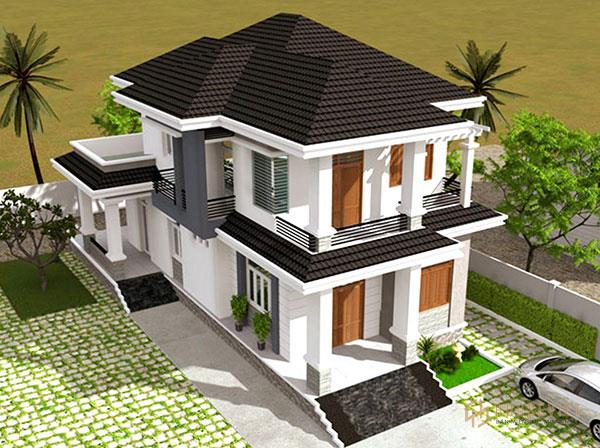 Tông màu đen - trắng được kết hợp linh hoạt trong mẫu nhà 2 tầng hiện đại