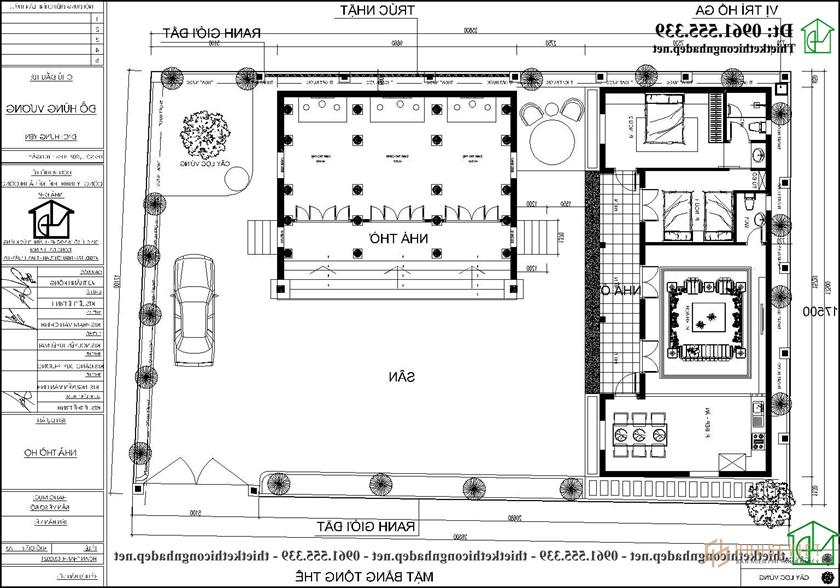 Mặt bằng tổng thể nhà thờ họ bê tông giả gỗ 10x8m NDNTH24