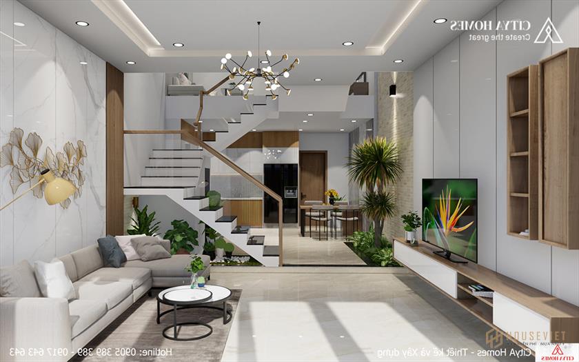 Phòng khách kết hợp với không gian xanh