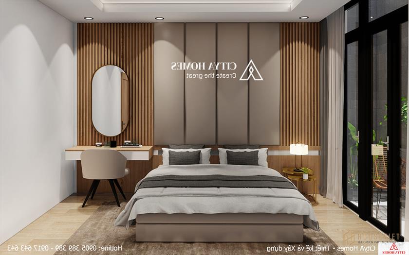 Phòng ngủ chính đầy đủ tiện nghi với góc ban công thư giãn và thoải mái