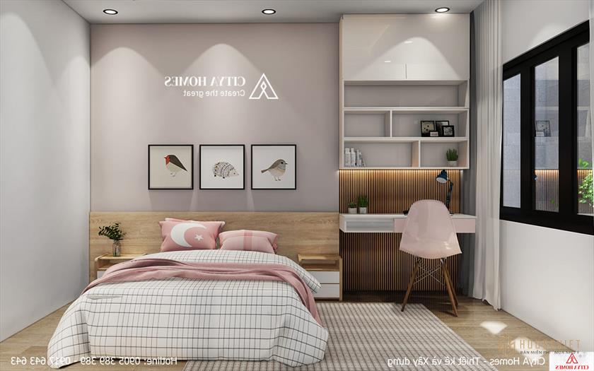 Phòng ngủ cô gái màu hồng dễ thương