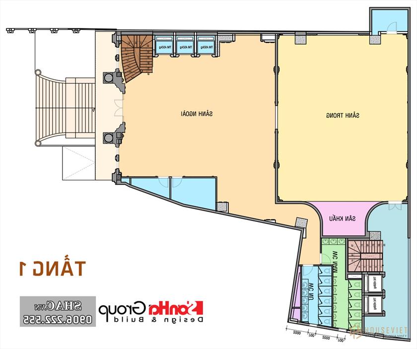 Mặt bằng công năng tầng 1 trung tâm tiệc cưới