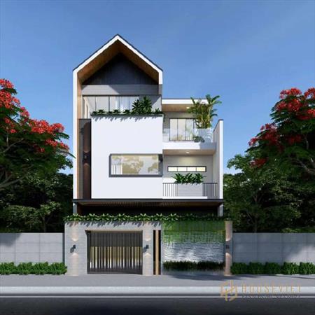 Mẫu thiết kế nhà mái thái mặt tiền 7m cá tính.  nhà ống