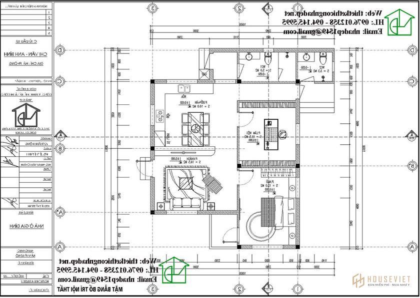 Mặt bằng công năng mẫu nhà cấp 4 mái thái NDNC498