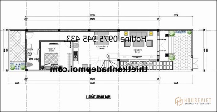 Kích thước mặt bằng nhà phố 1 trệt 1 lửng ốp gạch tiết kiệm kinh phí 700 triệu