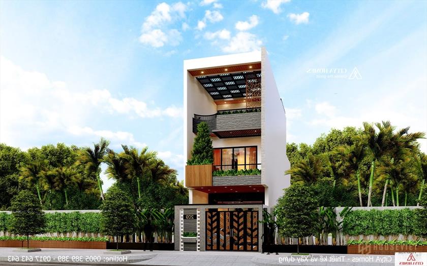 Mặt Tiền Với Hệ Thống Tầng Tum Được Thiết Kế Độc Đáo