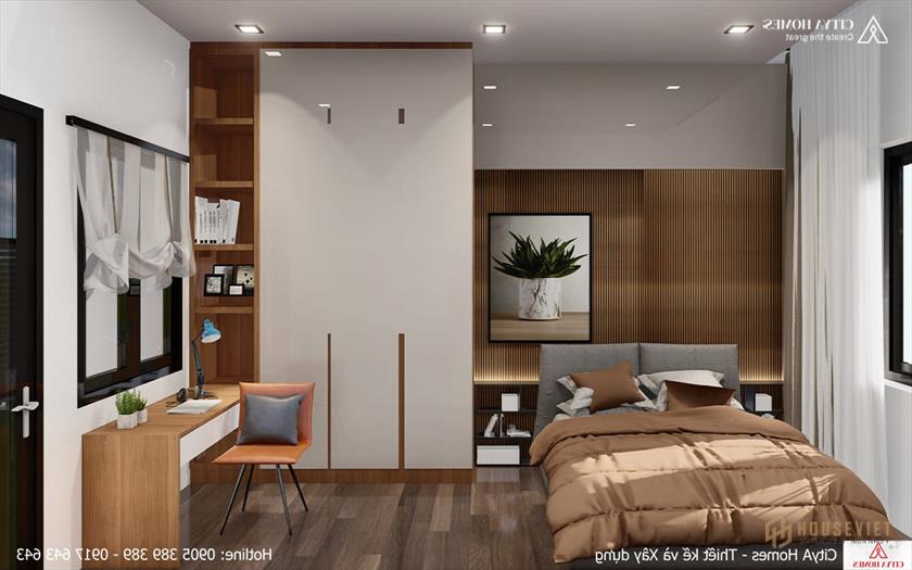 Tông màu nâu gỗ hiện đại và gọn gàng, hiện đại