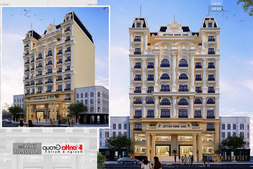 Thiết kế khách sạn tân cổ điển 9 tầng rộng 300m2 - SHKS0090 1 Khách sạn 9 tầng rộng 300m2