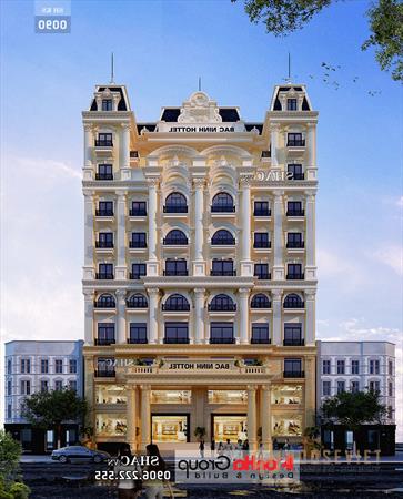 Mẫu thiết kế khách sạn tân cổ điển 9 tầng rộng 300m2 - SHKS0090 2 Phối cảnh thiết kế khách sạn 9 tầng 40 phòng