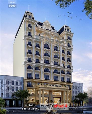 Mẫu thiết kế khách sạn tân cổ điển 9 tầng rộng 300m2 - SHKS0090 4 Mặt tiền khách sạn 23m.  rộng