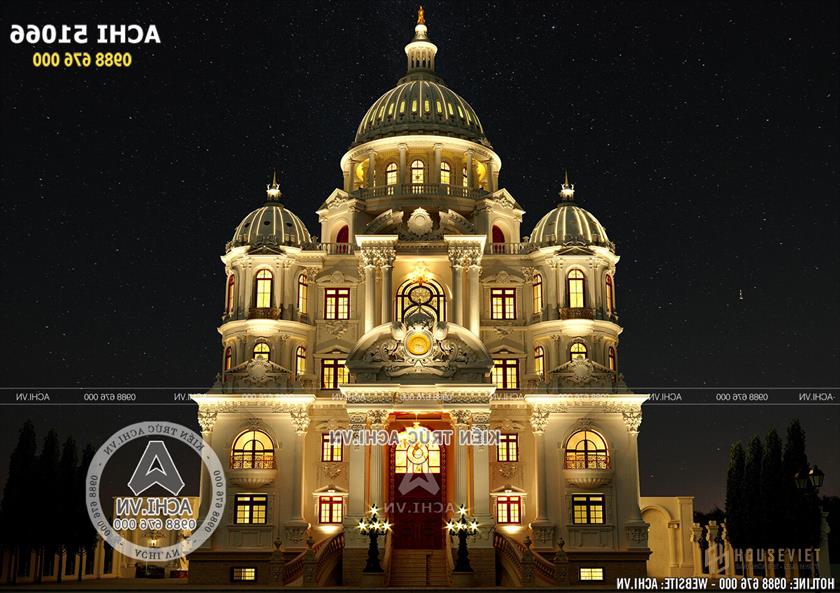 Phối cảnh 3D mặt tiền mẫu thiết kế biệt thự 4 tầng siêu lâu đài đẹp tại Hải Dương: ACHI 51066