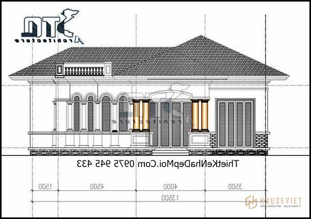 Bản vẽ nhà 1 tầng hiện đại 3 phòng ngủ mái ngói 140m2 