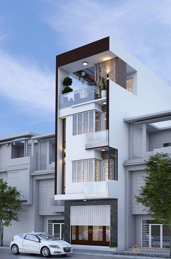 Mặt đứng nhà phố sử dụng kiến trúc lệch tầng độc đáo, cuốn hút