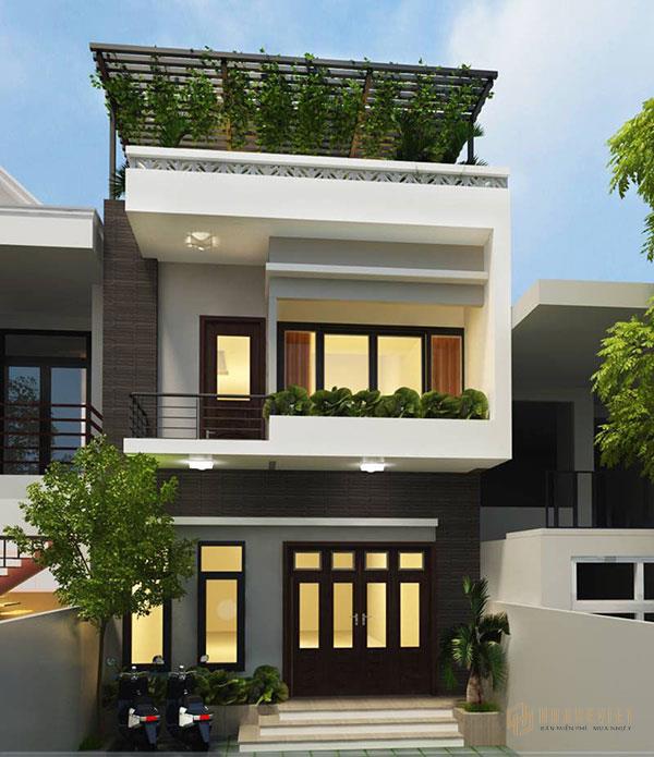 Mẫu nhà 2 tầng 1 tum với tầng tum là không gian xanh mới lạ, hấp dẫn