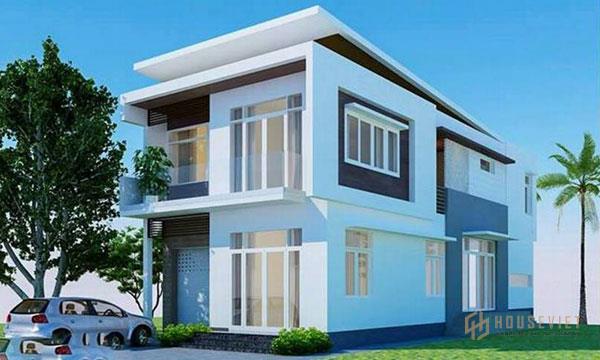 Mặt tiền nhà 2 tầng kết hợp đường nét kẻ dọc độc đáo, lạ mắt
