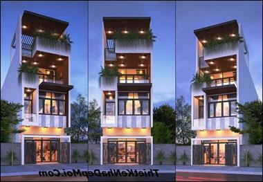 Mẫu thiết kế nhà đẹp 60m2 3 tầng có gác xép hiện đại chị Châu