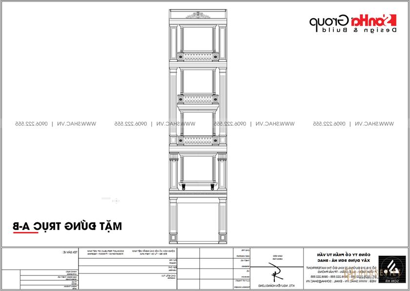 Mẫu thiết kế nhà phố tân cổ điển 5 tầng tinh tế và sang trọng tại Hải Phòng - SH NOP 0217 5 Mặt tiền trục AB của mẫu nhà phố 5 tầng tại Hải Phòng