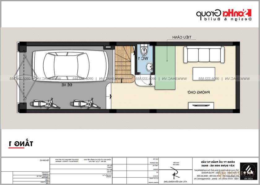 Mẫu thiết kế nhà phố tân cổ điển 5 tầng tinh tế và sang trọng tại Hải Phòng - SH NOP 0217 6 Bản vẽ mặt bằng tầng 1 mẫu thiết kế nhà phố tân cổ điển đẹp tại Hải Phòng
