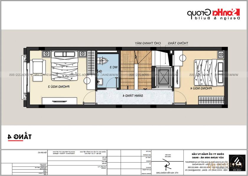 Mẫu thiết kế nhà phố tân cổ điển 5 tầng tinh tế, sang trọng tại Hải Phòng - SH NOP 0217 9 Chi tiết mặt bằng tầng 4 trong mẫu thiết kế nhà phố tân cổ điển 5 tầng tại Hải Phòng