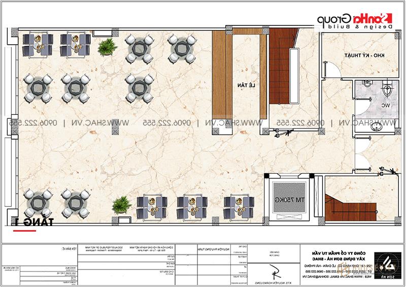 Mẫu khách sạn tân cổ điển 3 sao tối ưu công năng tại Hải Phòng - SH KS 0088 3 Mặt bằng công năng tối ưu tầng 1 khách sạn tân cổ điển tại Hải Phòng