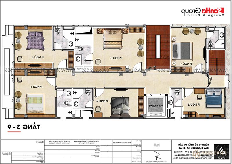 Mẫu khách sạn 3 sao tân cổ điển tối ưu công năng tại Hải Phòng - SH KS 0088 6 Mặt bằng công năng tối ưu tầng 3-9 khách sạn tân cổ điển tại Hải Phòng