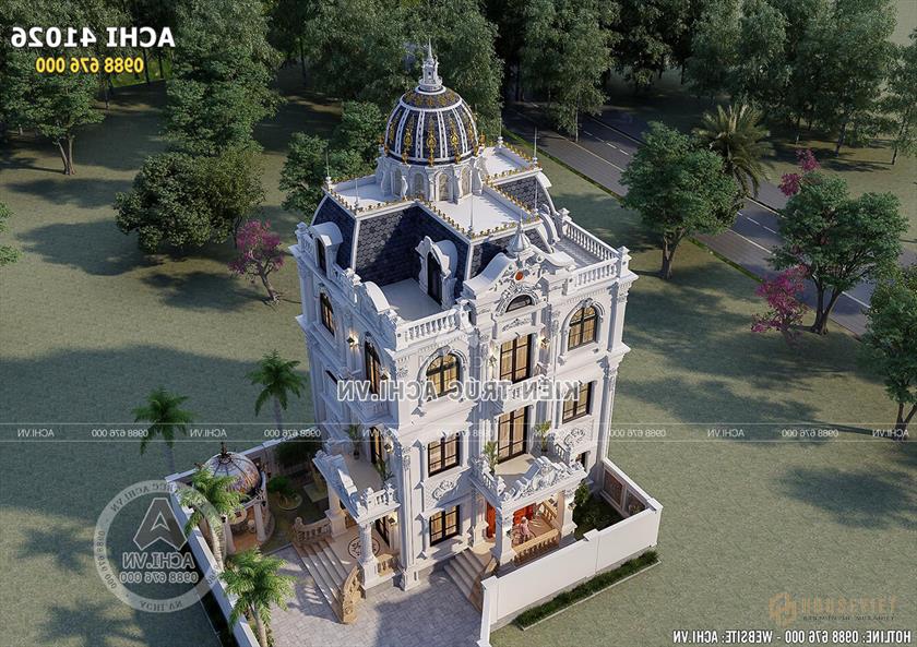 Mẫu thiết kế nhà 4 tầng tân cổ điển đẹp 100m2 nhìn từ trên cao Mẫu thiết kế nhà 4 tầng tân cổ điển đẹp 100m2 nhìn từ trên cao