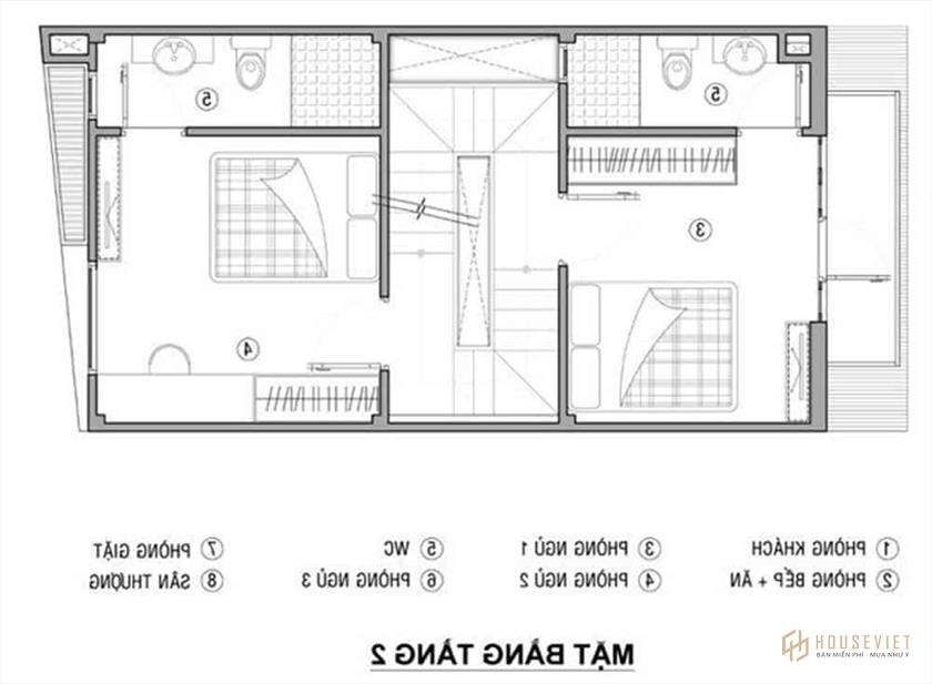 Mặt bằng tầng 2 2 mẫu nhà ống đẹp Mặt bằng tầng 2 2 mẫu nhà ống đẹp