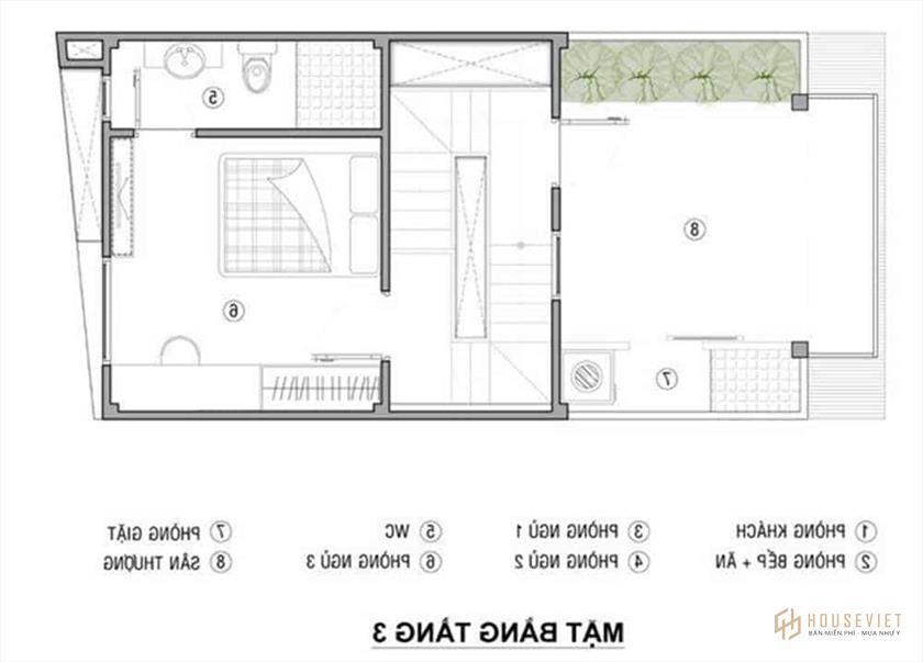 Mặt bằng tầng 3 mẫu nhà ống 2 tầng 50m2 Mặt bằng tầng 3 mẫu nhà ống 2 tầng 50m2