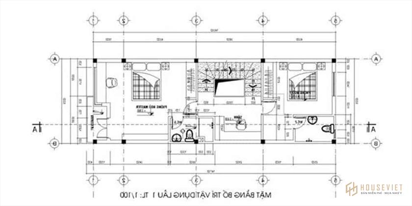 Mặt bằng tầng 2 mẫu nhà ống 3 tầng 50m2 Mặt bằng tầng 2 mẫu nhà ống 3 tầng 50m2