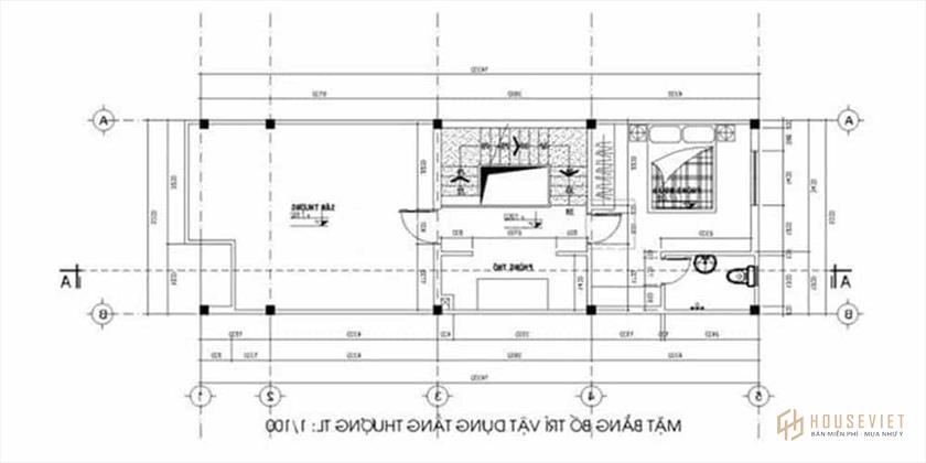 Mặt bằng tầng 3 mẫu nhà ống 3 tầng 50m2 Mặt bằng tầng 3 mẫu nhà ống 3 tầng 50m2