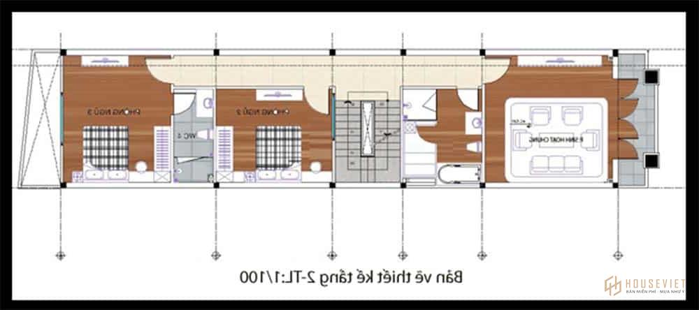 Mặt bằng tầng 2 mẫu nhà ống 5 tầng 50m2 Mặt bằng tầng 2 mẫu nhà ống 5 tầng 50m2