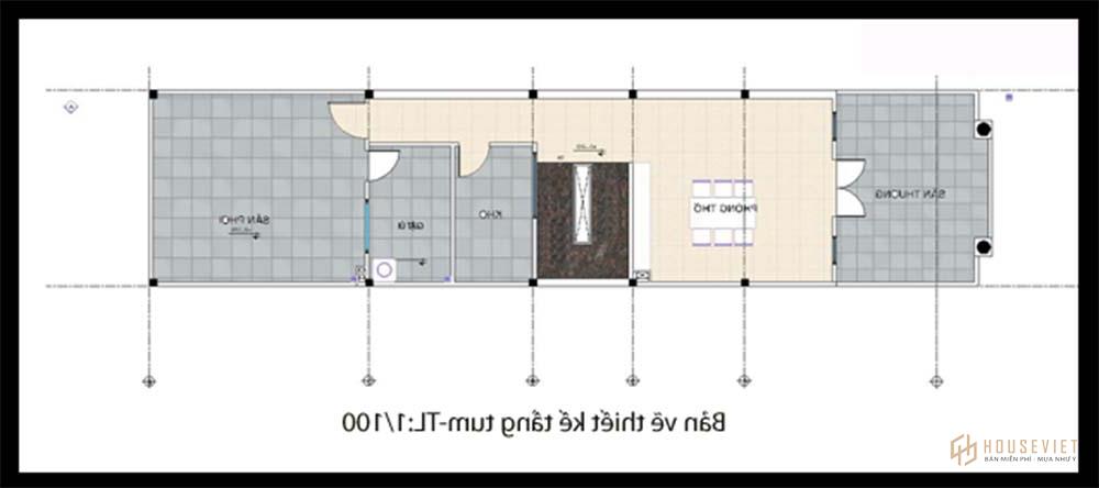 Mặt bằng tầng áp mái mẫu nhà ống 5 tầng 50m2 Mặt bằng tầng áp mái mẫu nhà ống 5 tầng 50m2