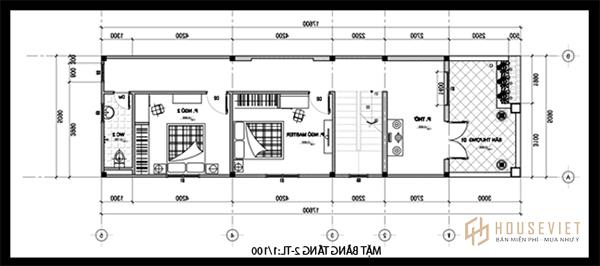 Mặt bằng tầng 2 được bố trí các thông số chi tiết và khoa học