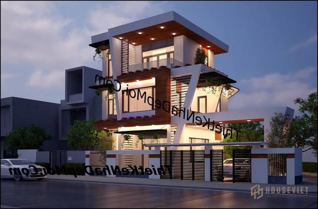 Mẫu nhà hình tam giác đẹp hiện đại 3 tầng lô gia anh hùng bình thuận