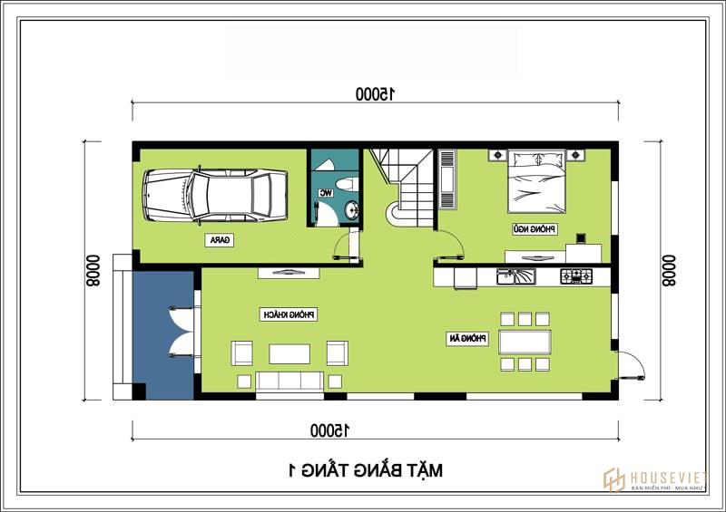 Mẫu nhà 2 tầng 8x15m
