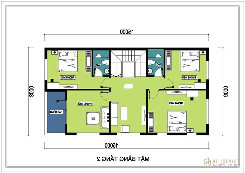 Mẫu nhà 2 tầng 8x15m
