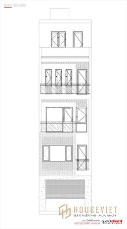 Mặt đứng trục AB trong mẫu thiết kế nhà phố hiện đại đầu tiên 5m 