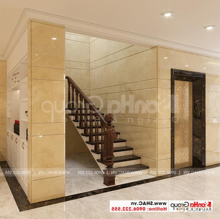 Thiết kế cải tạo khách sạn tân cổ điển 3 sao tại Sài Gòn - SH KS 0087 8 Một góc thiết kế sảnh cầu thang khách sạn tiêu chuẩn 3 sao
